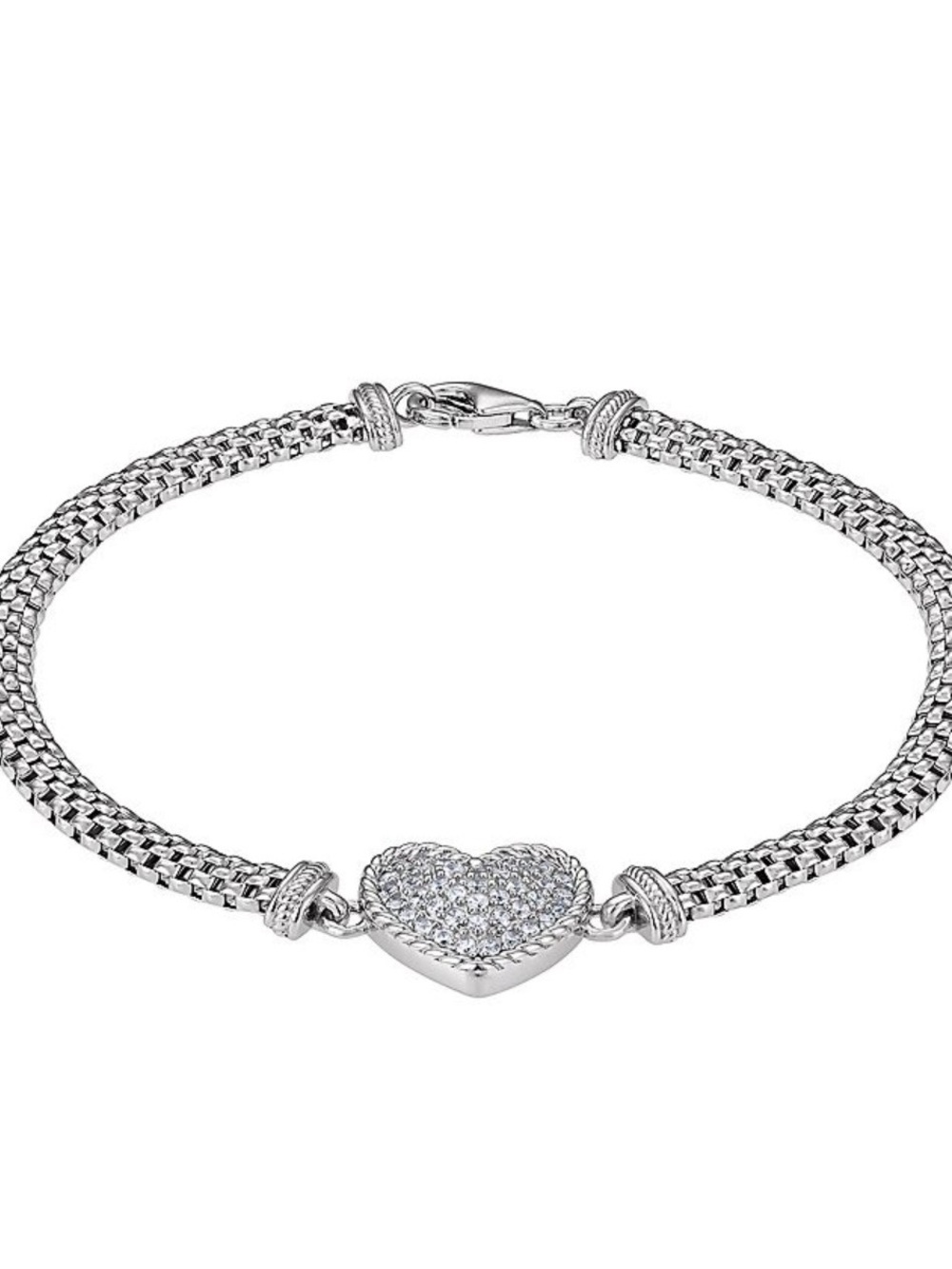 Beautiful Sterling Silver Cubic Zirconia Heart Bracelet (New)